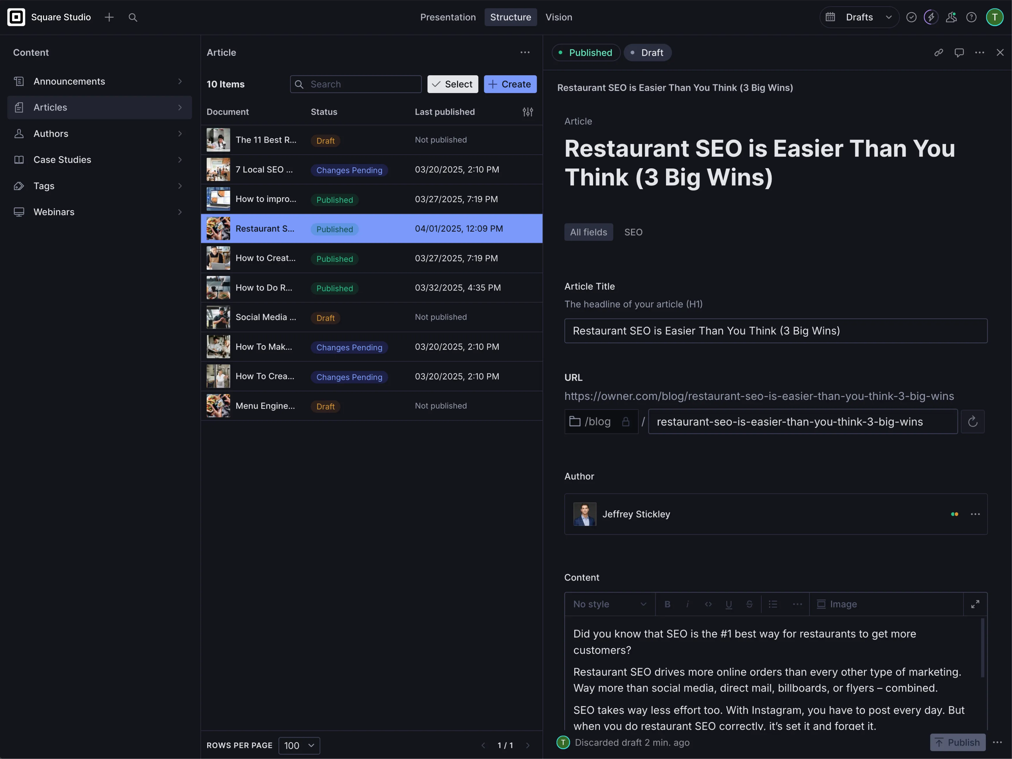Sanity Studio Bulk Actions Table, created by Contentwrap